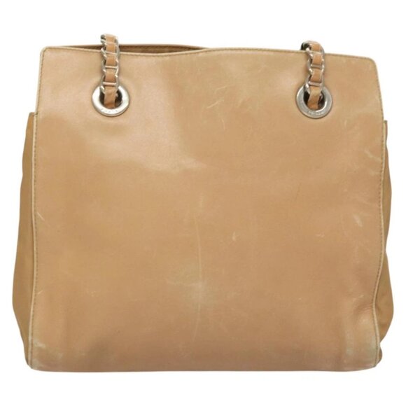 PRADA Chain Shoulder Bag Leather Beige Gold Auth 122203 - Picture 2 of 16